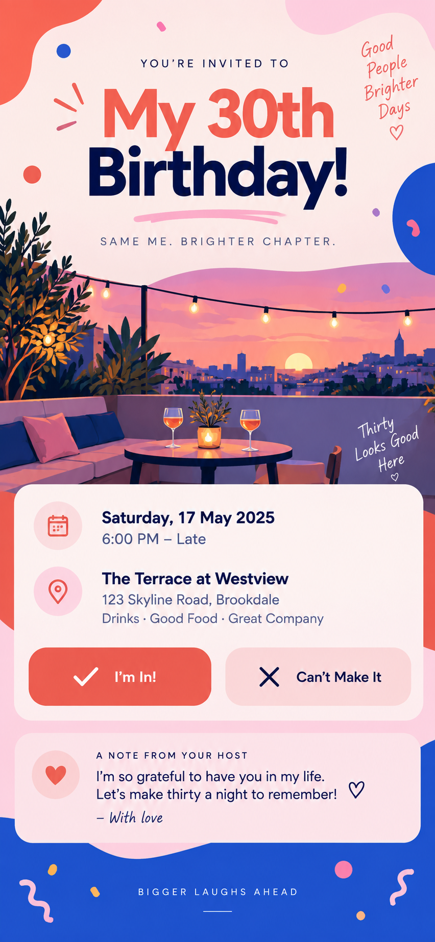 Mobile guest invitation view for a birthday gathering.