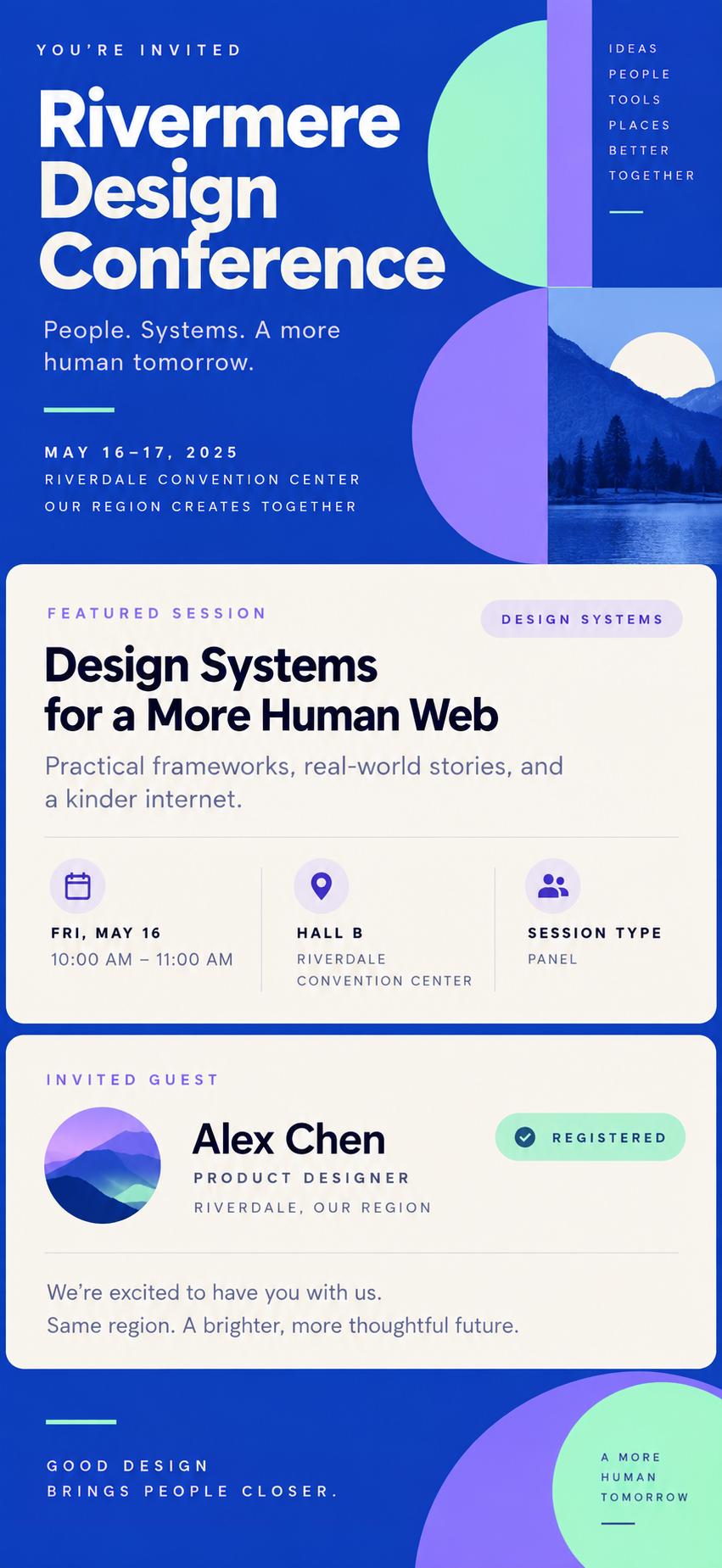 Mobile guest invitation view for a design conference session.